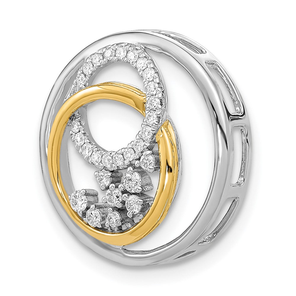 14k Two-Tone Gold Polished Real Diamond Circle Cluster Chain Slide
