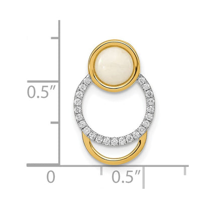 14K Yellow Gold Polished Real Diamond & Opal Circle Chain Slide