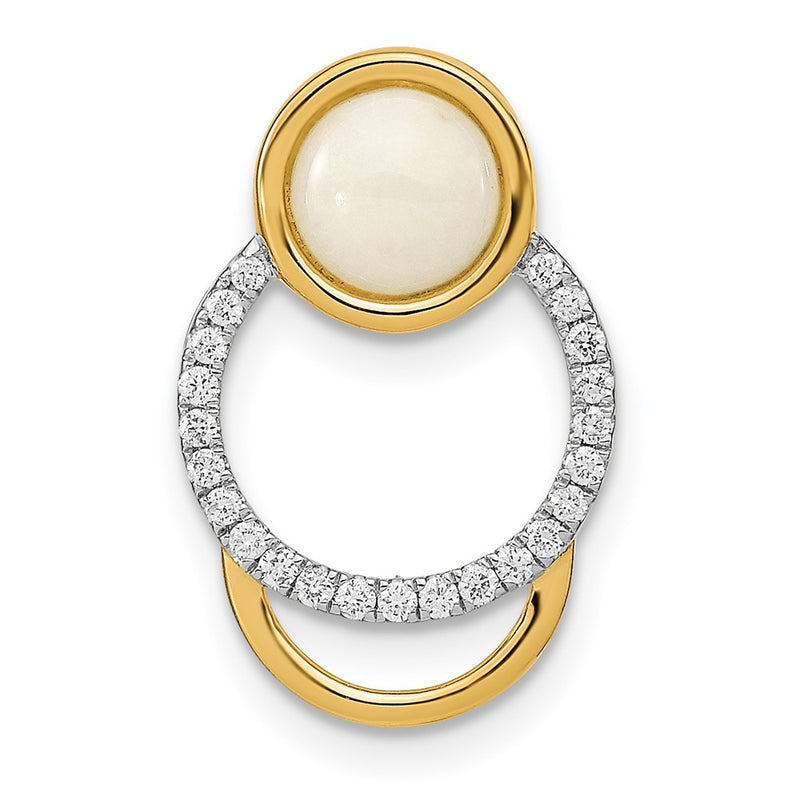 14K Yellow Gold Polished Real Diamond & Opal Circle Chain Slide