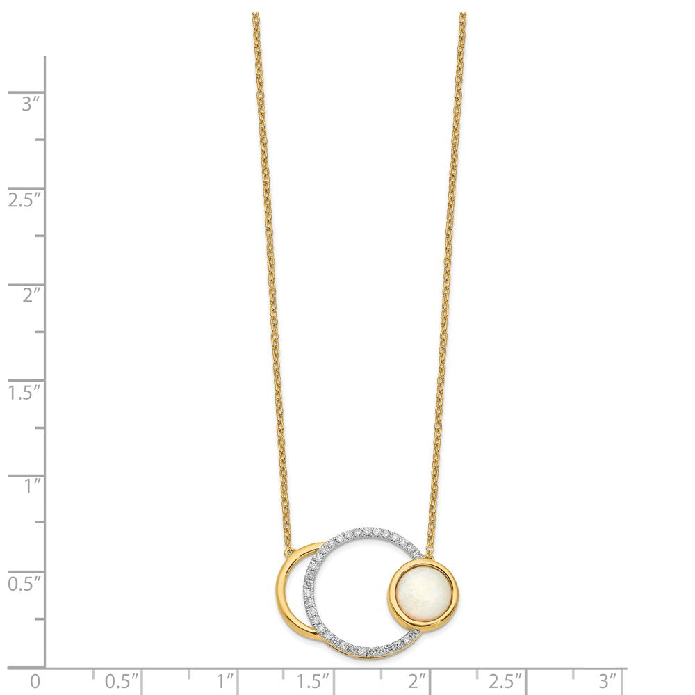 14K Yellow Gold Polished Real Diamond & Opal Circle 18in Necklace