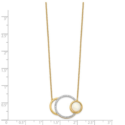 14K Yellow Gold Polished Real Diamond & Opal Circle 18in Necklace