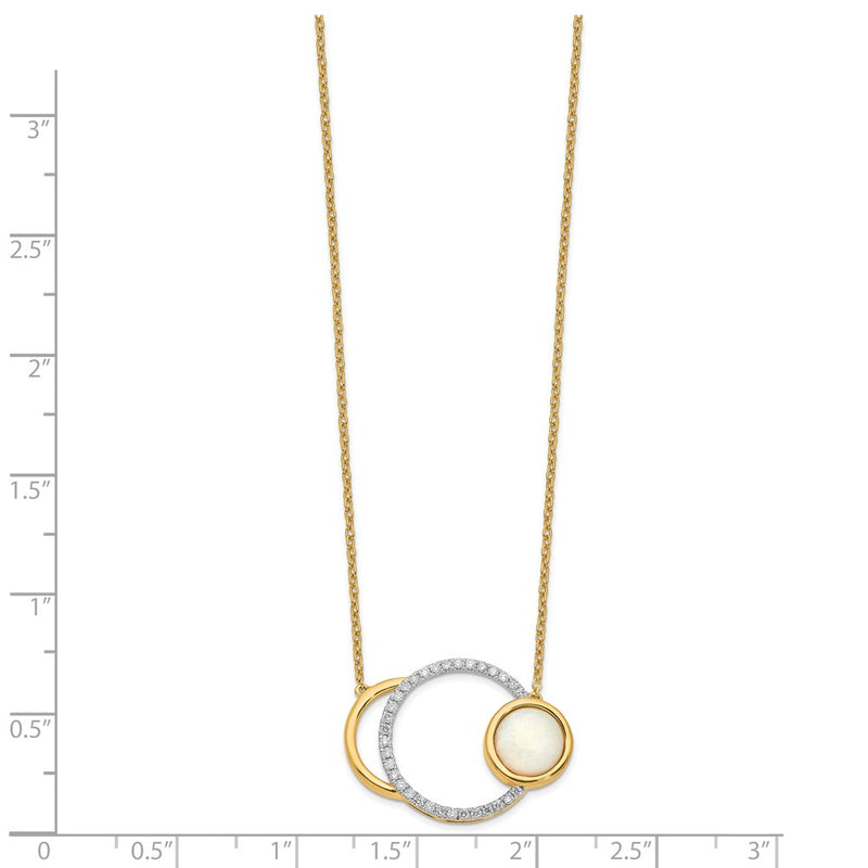14K Yellow Gold Polished Real Diamond & Opal Circle 18in Necklace