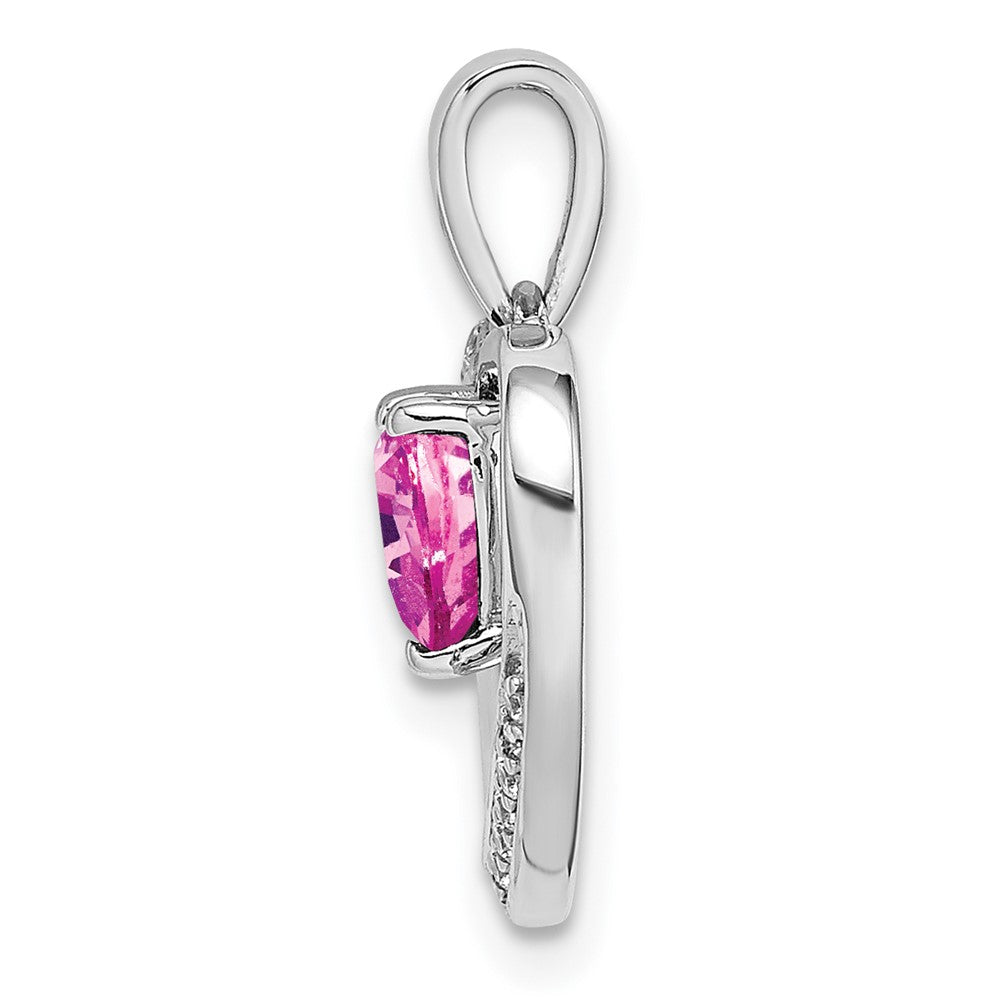 14k White Gold Pink Sapphire and Real Diamond Heart Pendant
