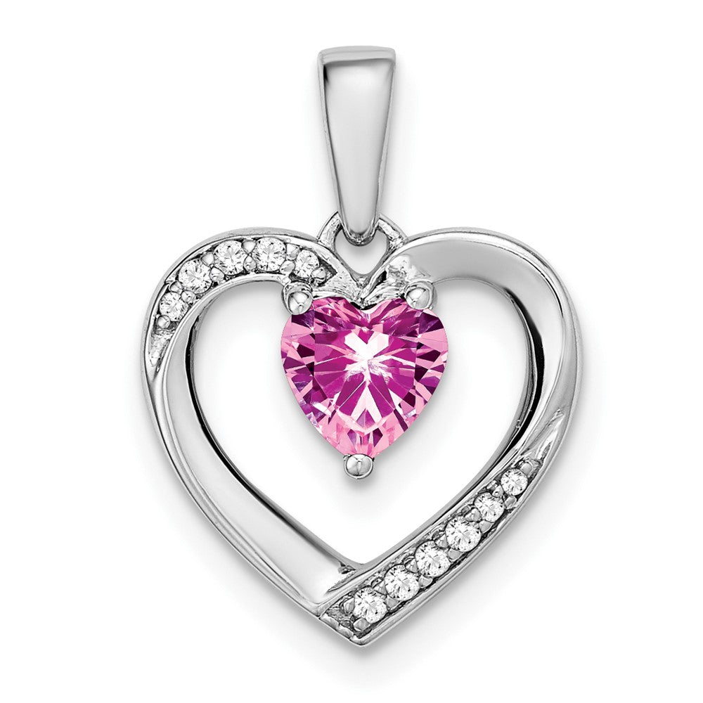 14k White Gold Pink Sapphire and Real Diamond Heart Pendant