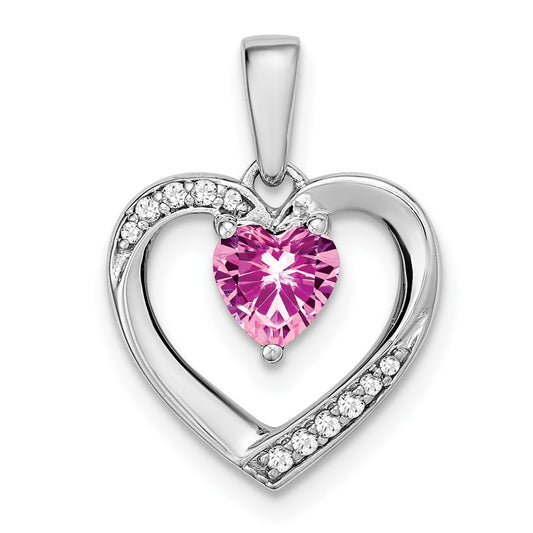 14k White Gold Pink Sapphire and Real Diamond Heart Pendant