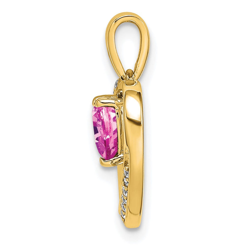14K Yellow Gold Pink Sapphire and Real Diamond Heart Pendant