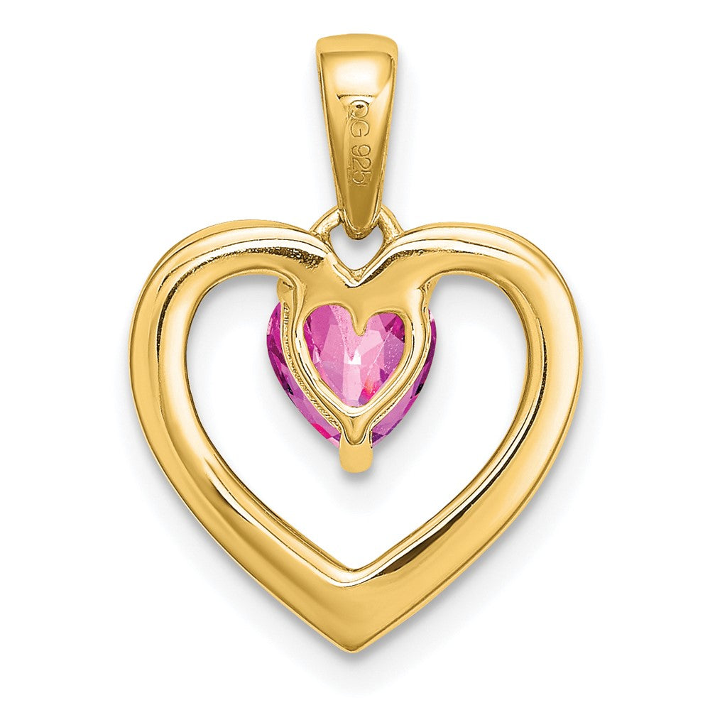 14K Yellow Gold Pink Sapphire and Real Diamond Heart Pendant