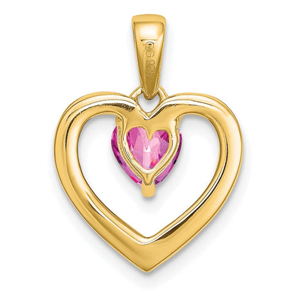 14K Yellow Gold Pink Sapphire and Real Diamond Heart Pendant