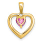 Solid 14k Yellow Gold PinK Simulated Sapphire and CZ Heart Pendant
