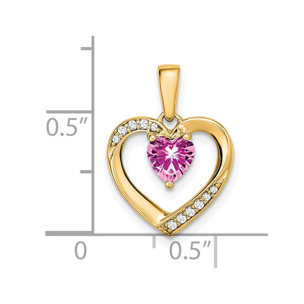 14K Yellow Gold Pink Sapphire and Real Diamond Heart Pendant