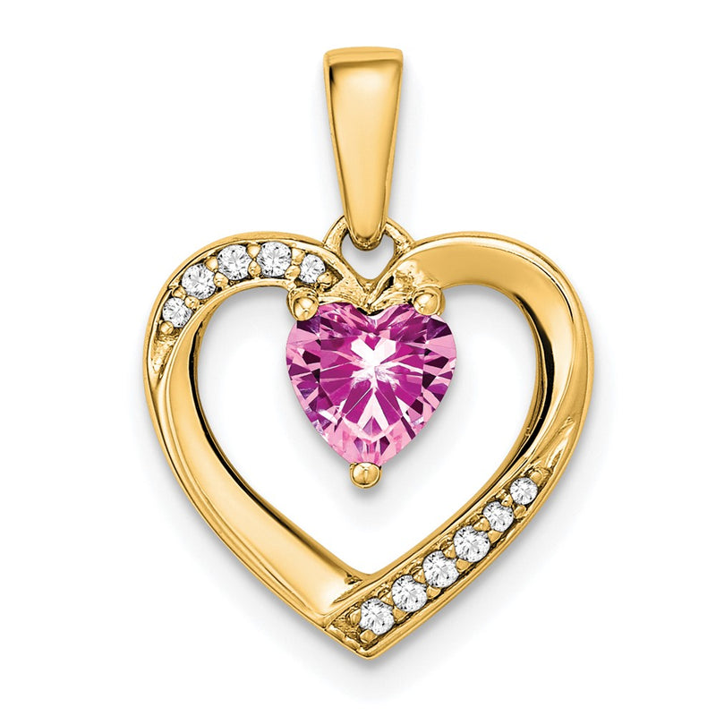 14K Yellow Gold Pink Sapphire and Real Diamond Heart Pendant