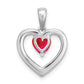 Solid 14k White Gold Simulated Ruby and CZ Heart Pendant