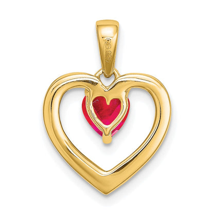14K Yellow Gold Ruby and Real Diamond Heart Pendant
