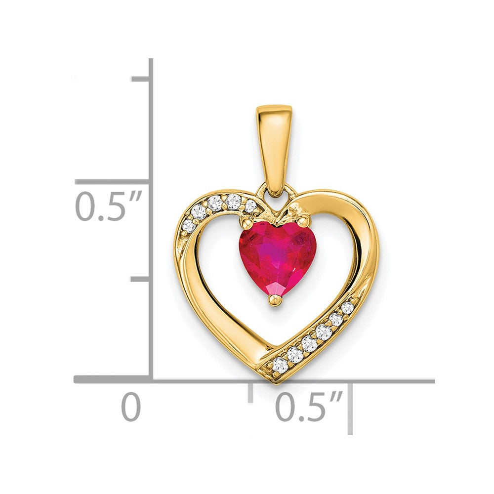 14K Yellow Gold Ruby and Real Diamond Heart Pendant