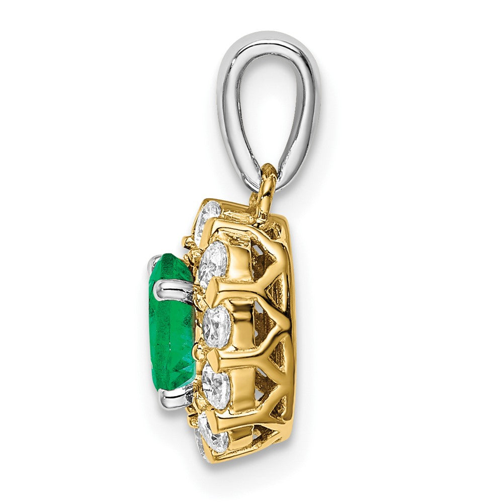 14k Two-Tone Gold Oval Emerald and Real Diamond Halo Pendant
