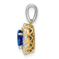 Solid 14k Two-tone Oval Simulated Sapphire and CZ Halo Pendant