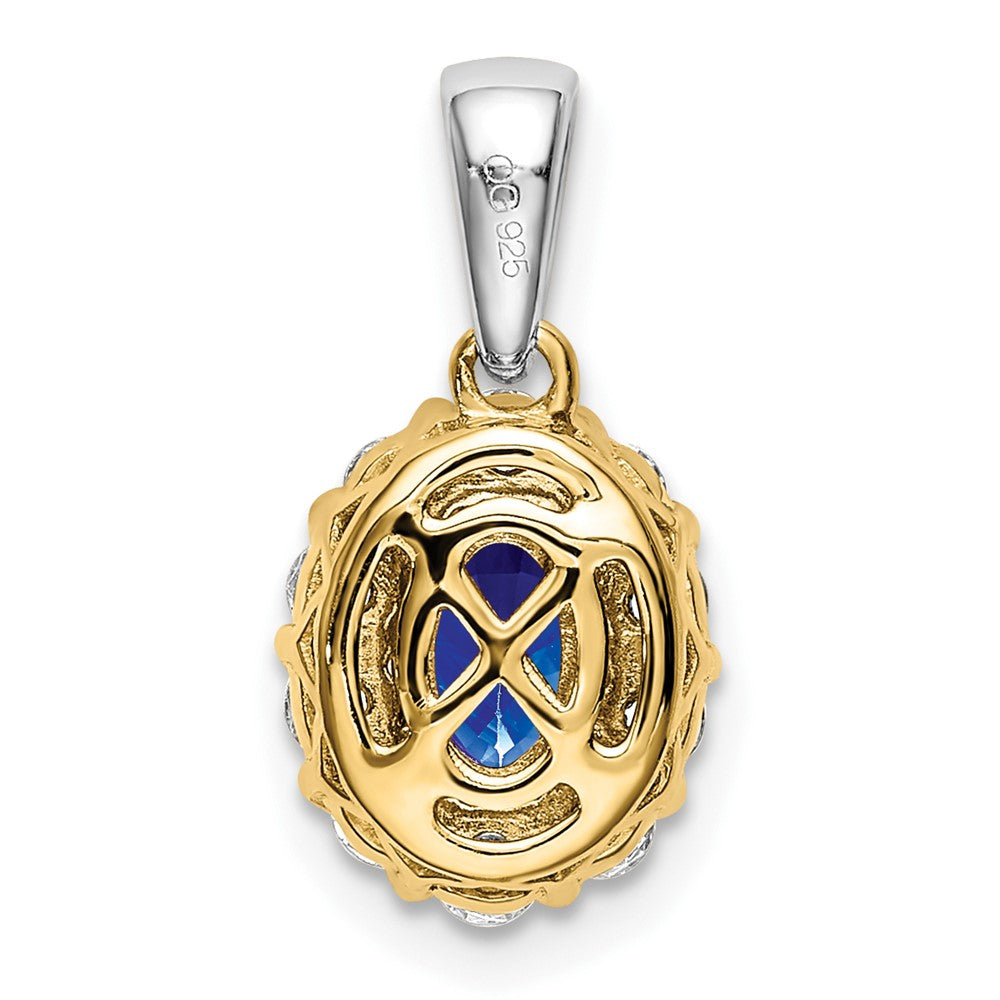 14k Two-Tone Gold Oval Sapphire and Real Diamond Halo Pendant