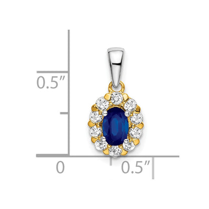 14k Two-Tone Gold Oval Sapphire and Real Diamond Halo Pendant