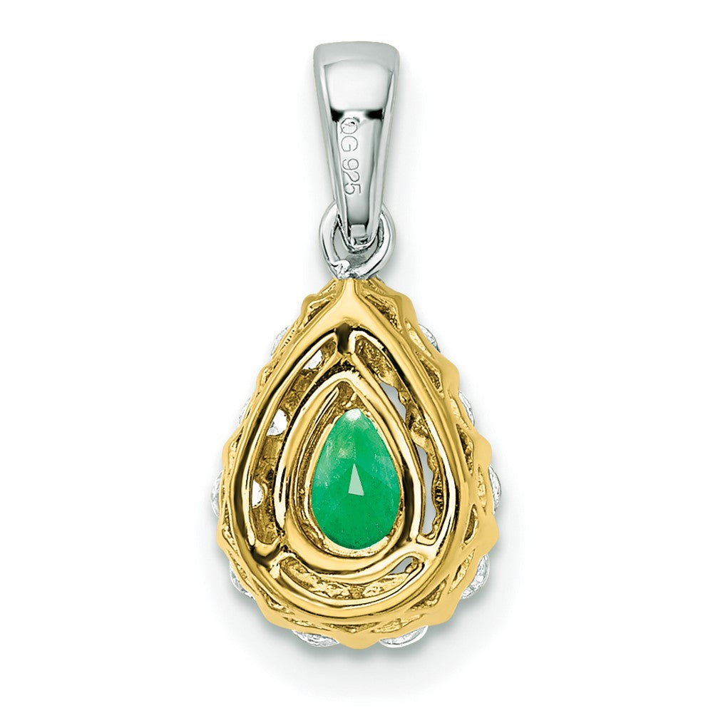 14k Two-Tone Gold Pear Emerald and Real Diamond Halo Pendant