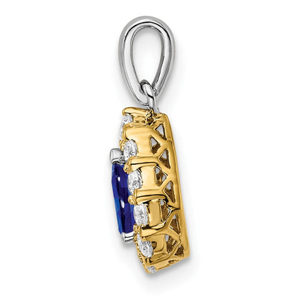 14k Two-Tone Gold Pear Sapphire and Real Diamond Halo Pendant