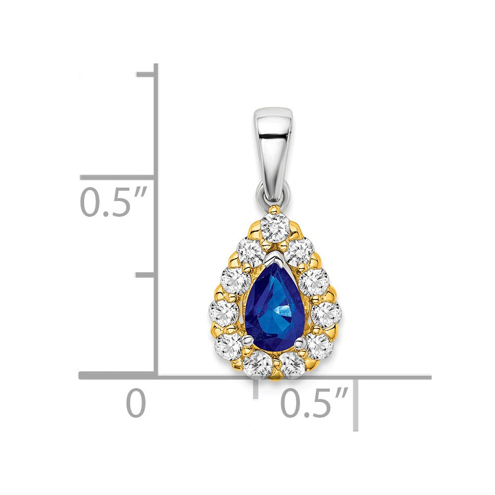 14k Two-Tone Gold Pear Sapphire and Real Diamond Halo Pendant