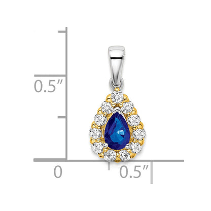 14k Two-Tone Gold Pear Sapphire and Real Diamond Halo Pendant