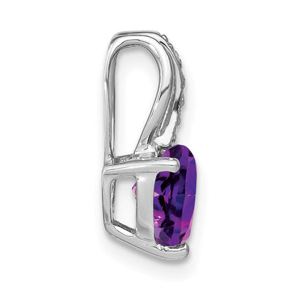 14k White Gold Heart Amethyst and Real Diamond Pendant