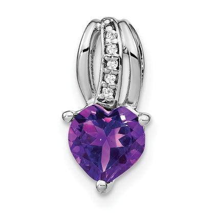 14k White Gold Heart Amethyst and Real Diamond Pendant