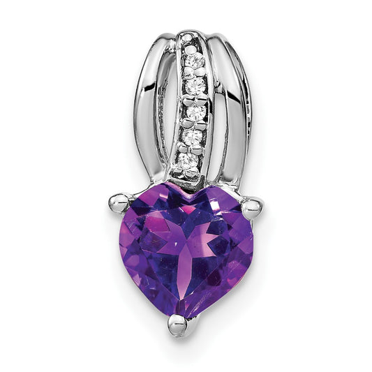 14k White Gold Heart Amethyst and Real Diamond Pendant