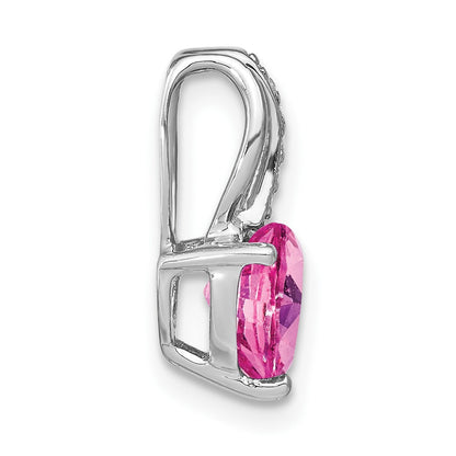 14k White Gold Heart Created Pink Sapphire and Real Diamond Pendant