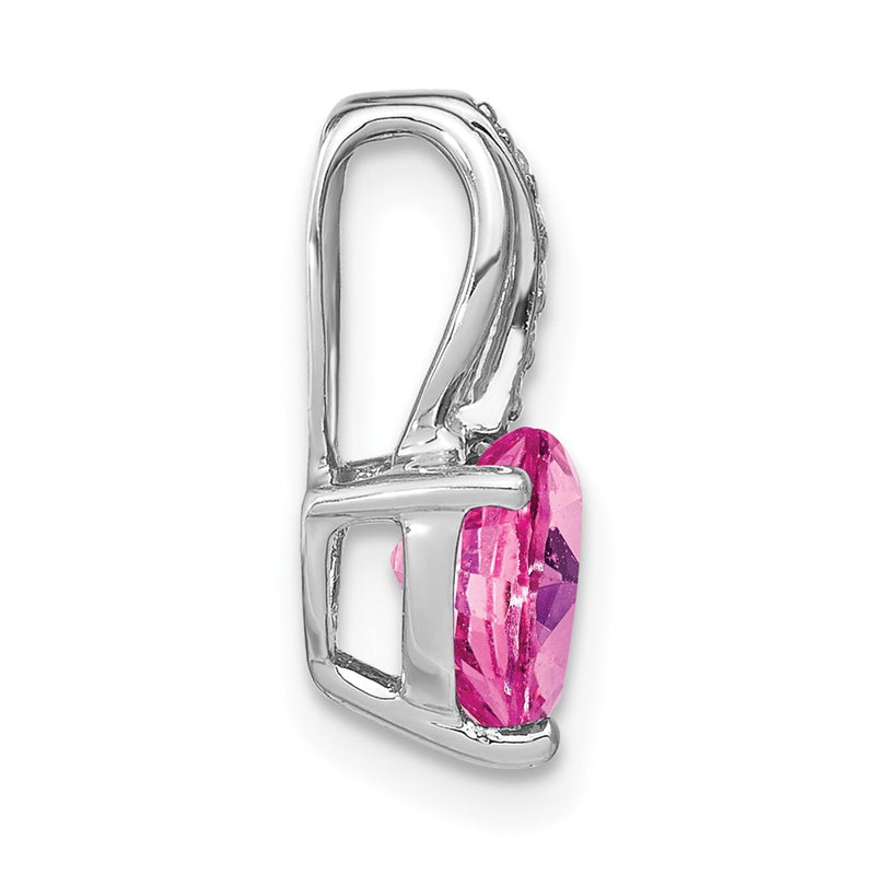 14k White Gold Heart Created Pink Sapphire and Real Diamond Pendant