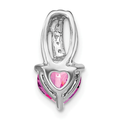 14k White Gold Heart Created Pink Sapphire and Real Diamond Pendant