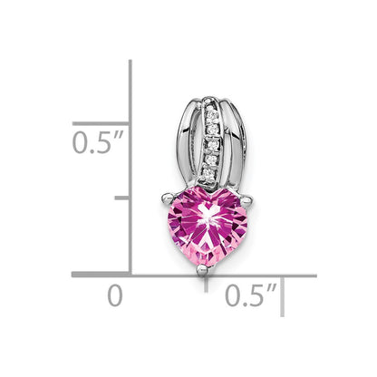 14k White Gold Heart Created Pink Sapphire and Real Diamond Pendant