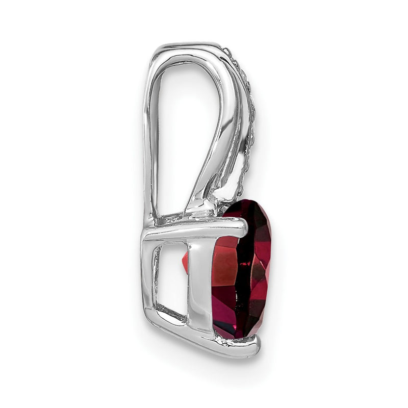 14k White Gold Heart Garnet and Real Diamond Pendant