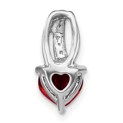 14k White Gold Heart Garnet and Real Diamond Pendant