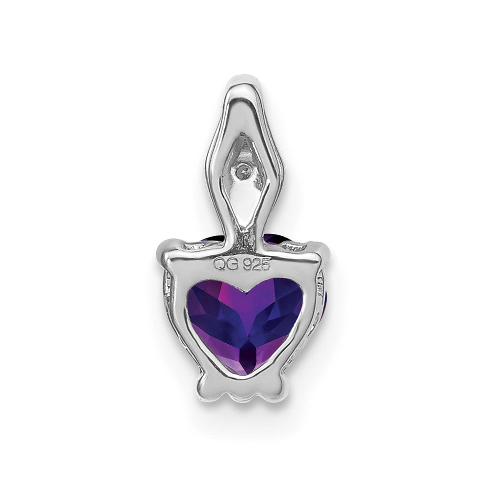 14k White Gold Heart Amethyst and Real Diamond Pendant