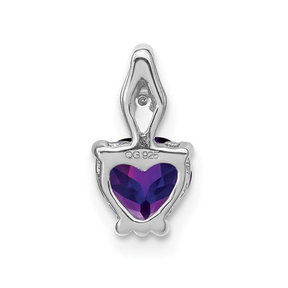 14k White Gold Heart Amethyst and Real Diamond Pendant