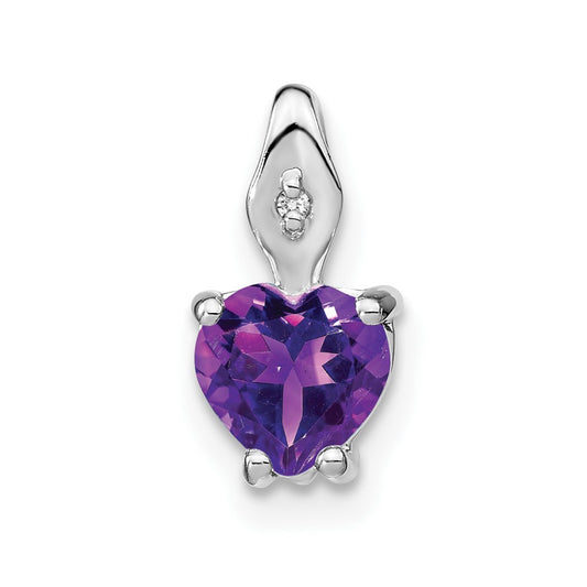 14k White Gold Heart Amethyst and Real Diamond Pendant