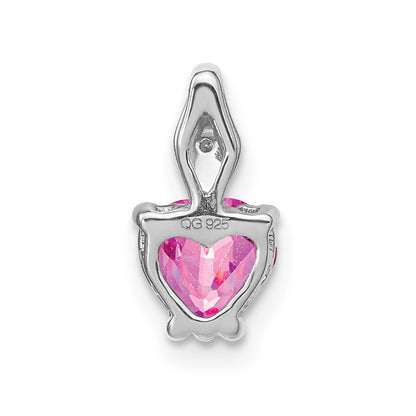 14k White Gold Heart Created Pink Sapphire and Real Diamond Pendant
