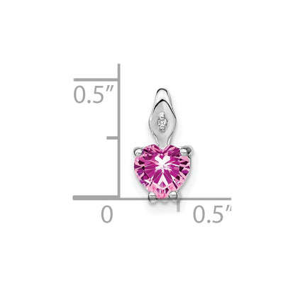 14k White Gold Heart Created Pink Sapphire and Real Diamond Pendant