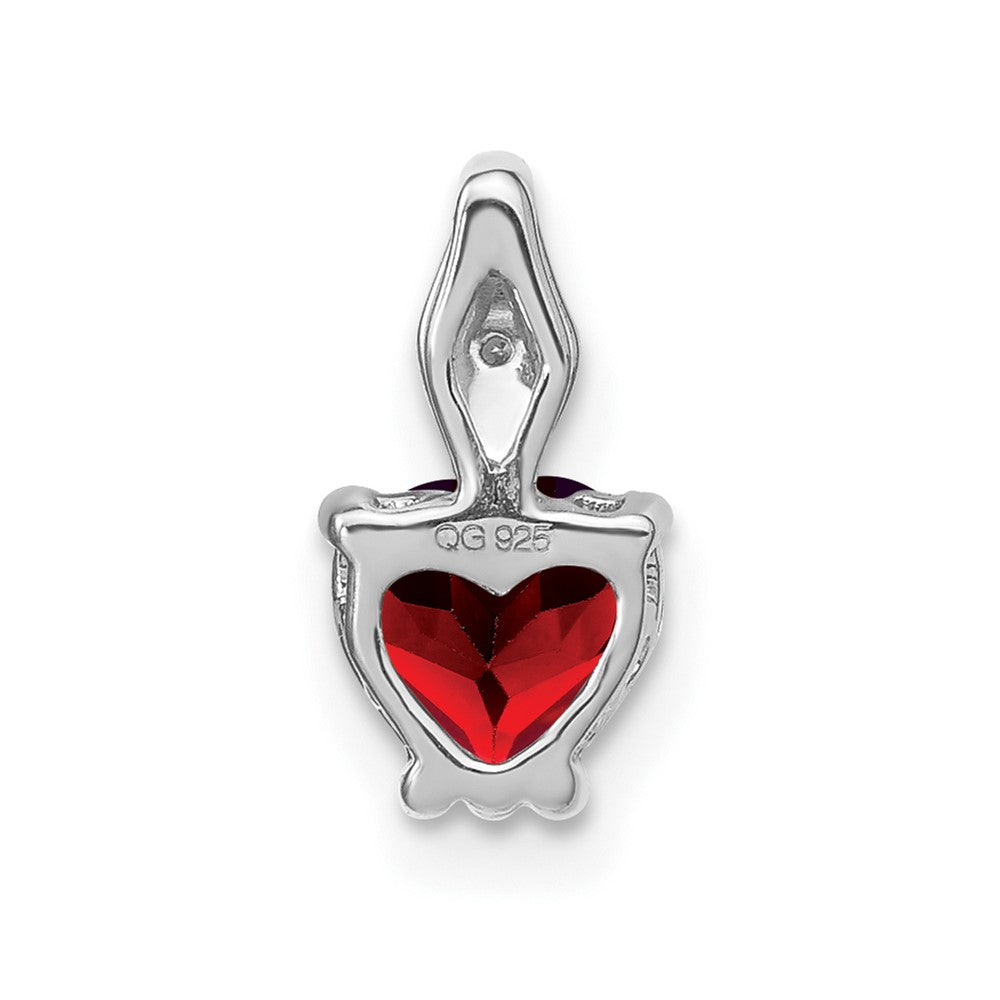 14k White Gold Heart Garnet and Real Diamond Pendant