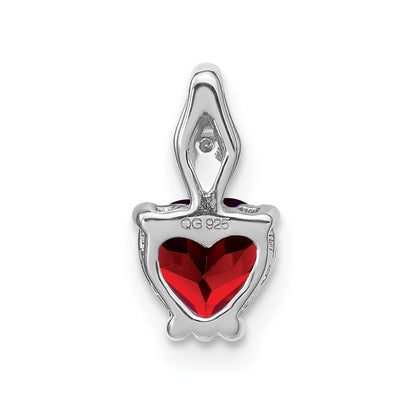 14k White Gold Heart Garnet and Real Diamond Pendant