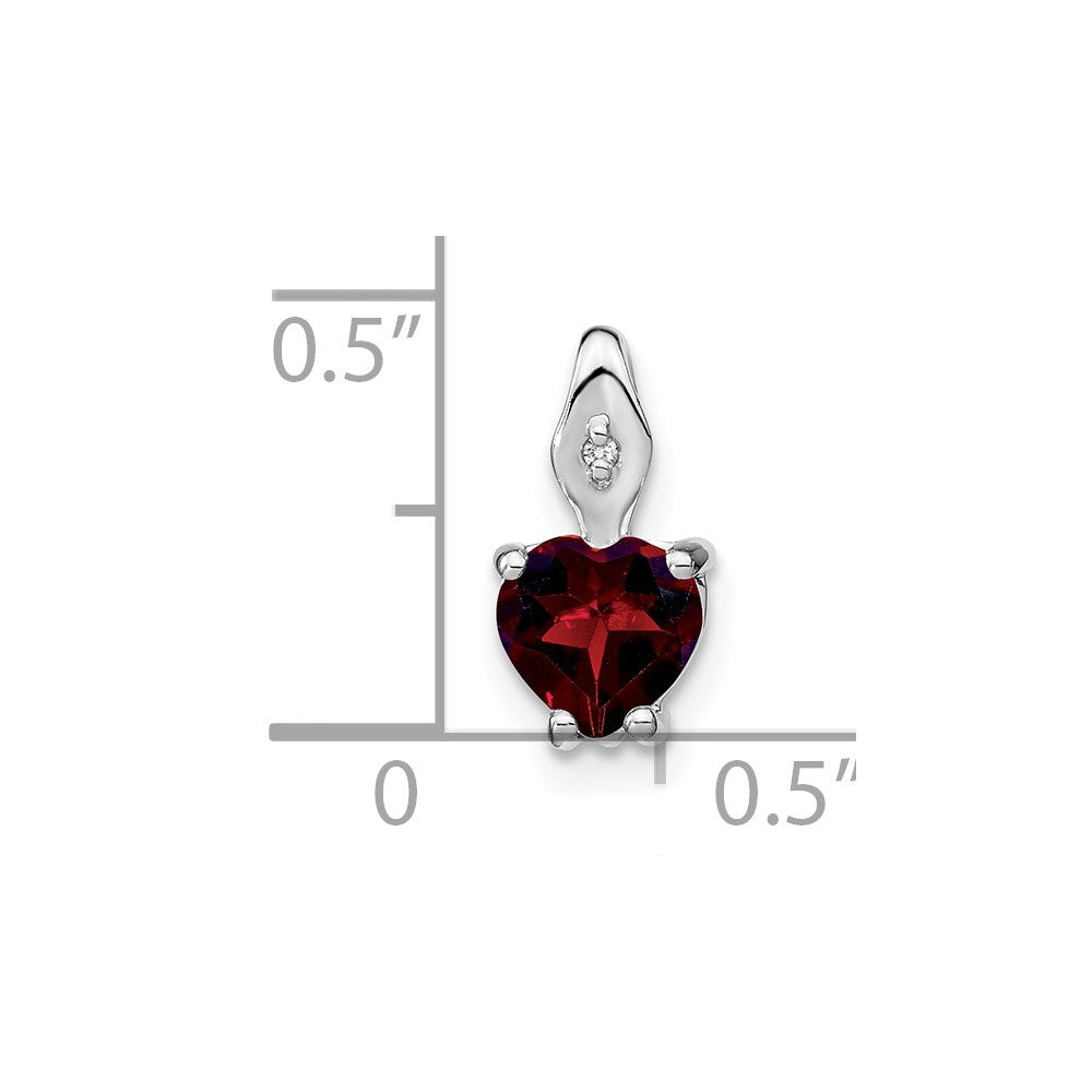 14k White Gold Heart Garnet and Real Diamond Pendant