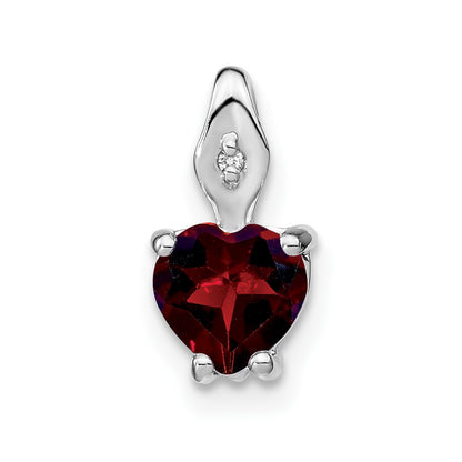 14k White Gold Heart Garnet and Real Diamond Pendant