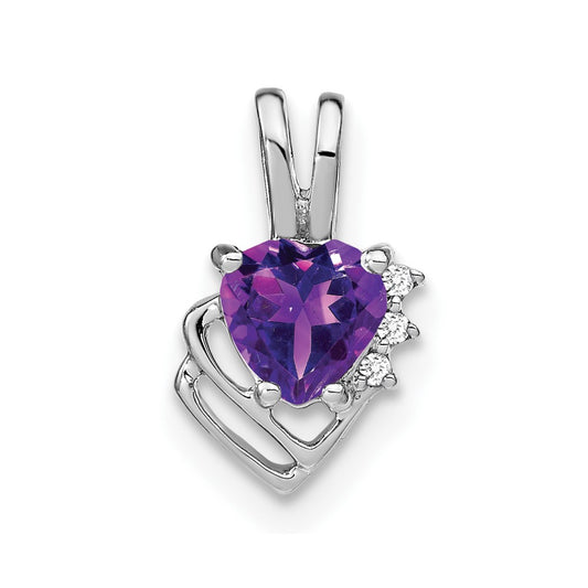 14k White Gold Amethyst and Real Diamond Pendant