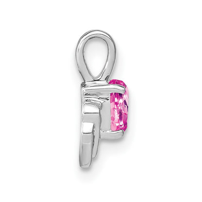 14k White Gold Created Pink Sapphire and Real Diamond Pendant