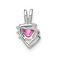 Solid 14k White Gold Created PinK Simulated Sapphire and CZ Pendant
