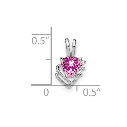 14k White Gold Created Pink Sapphire and Real Diamond Pendant