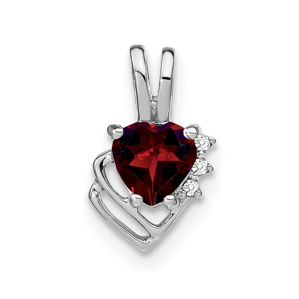 14k White Gold Garnet and Real Diamond Pendant