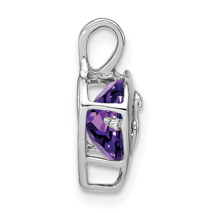 14k White Gold Amethyst and Real Diamond MOM Heart Pendant